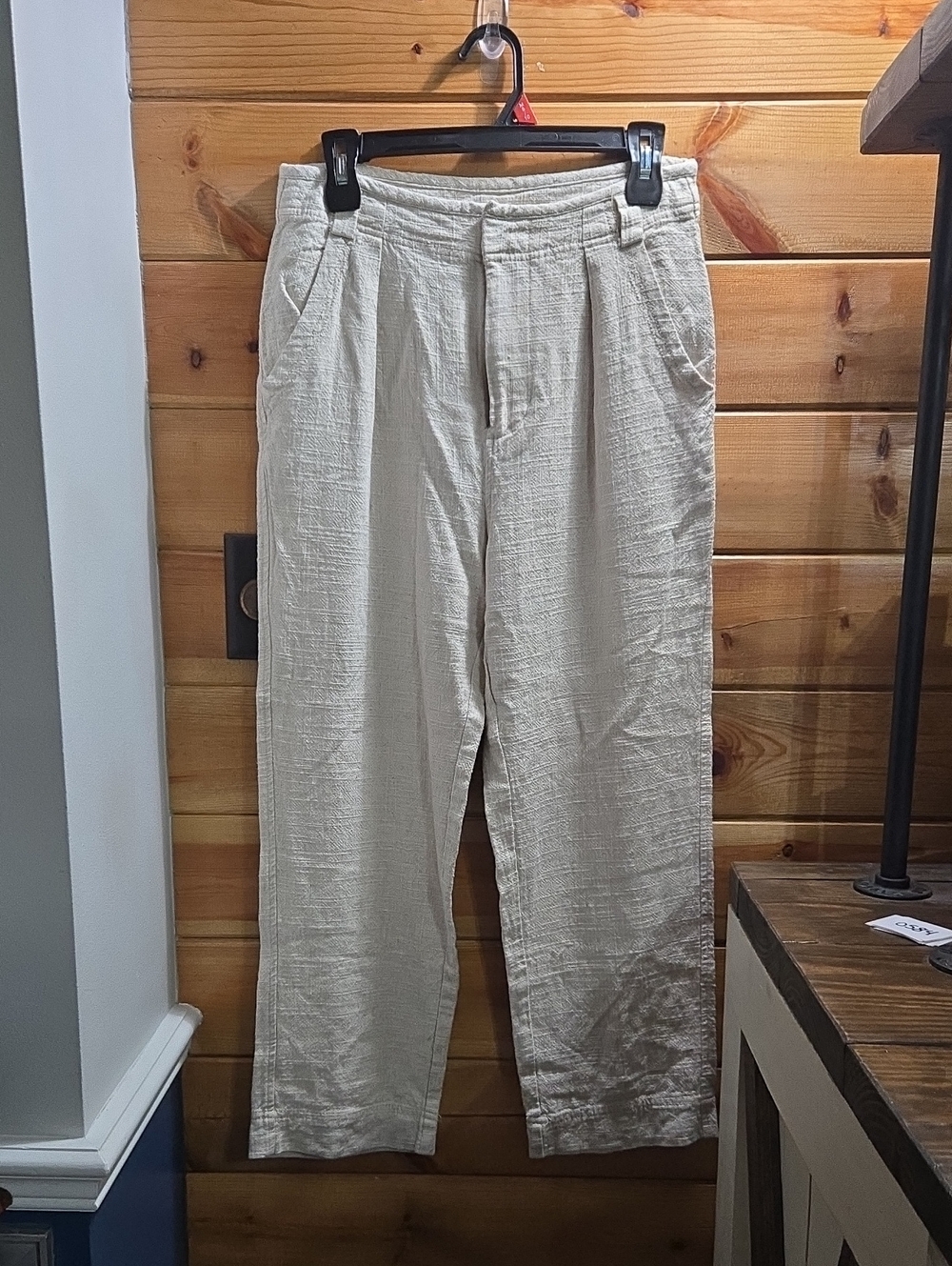 Free People Cream Straight-Leg Casual Linen/viscose Pants Khaki Sz 4